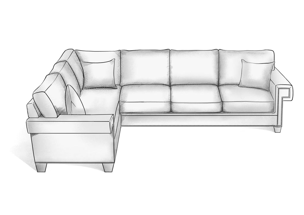 Greek Key Arm Extended L Sectional - Hendricks Fine Furniture | Luxury Upholstery Craftsmen