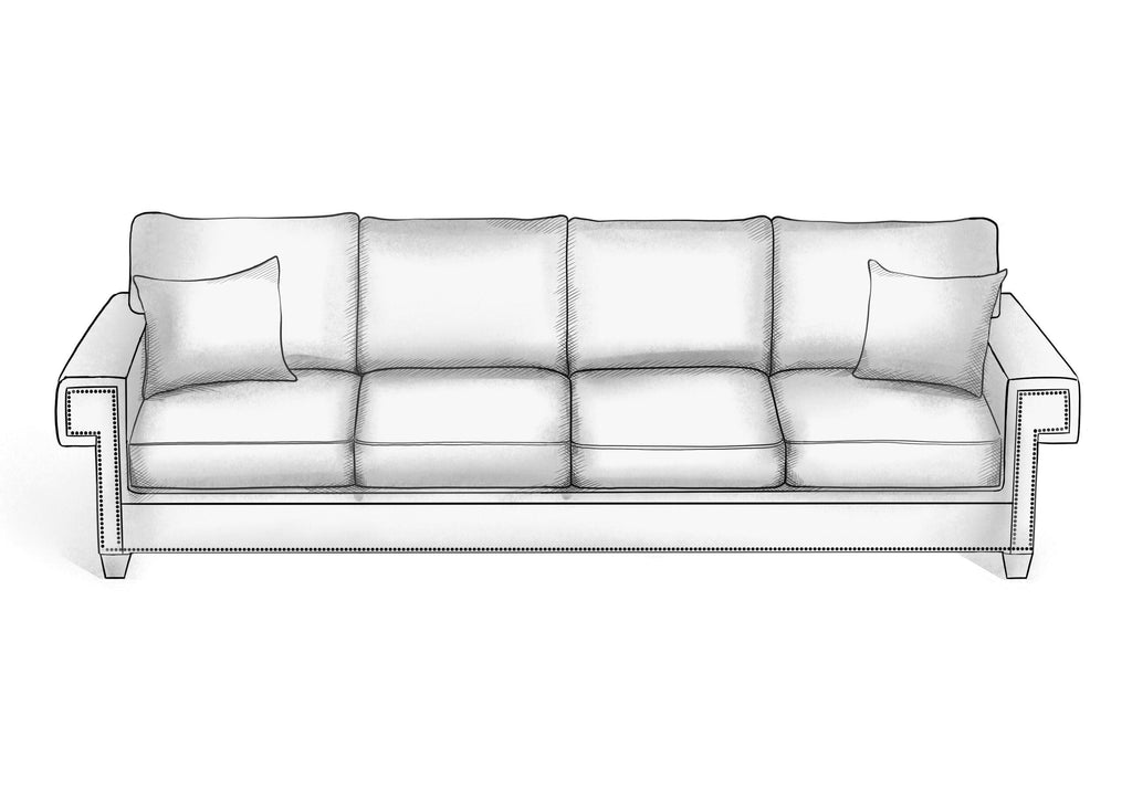 Greek Key Arm Extended Sofa - Hendricks Fine Furniture | Luxury Upholstery Craftsmen